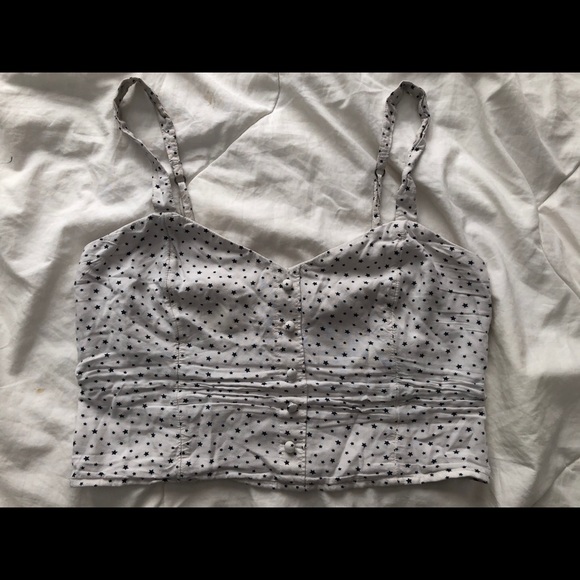 White Crop Top with Black Stars and Button Detail - Picture 2 of 3